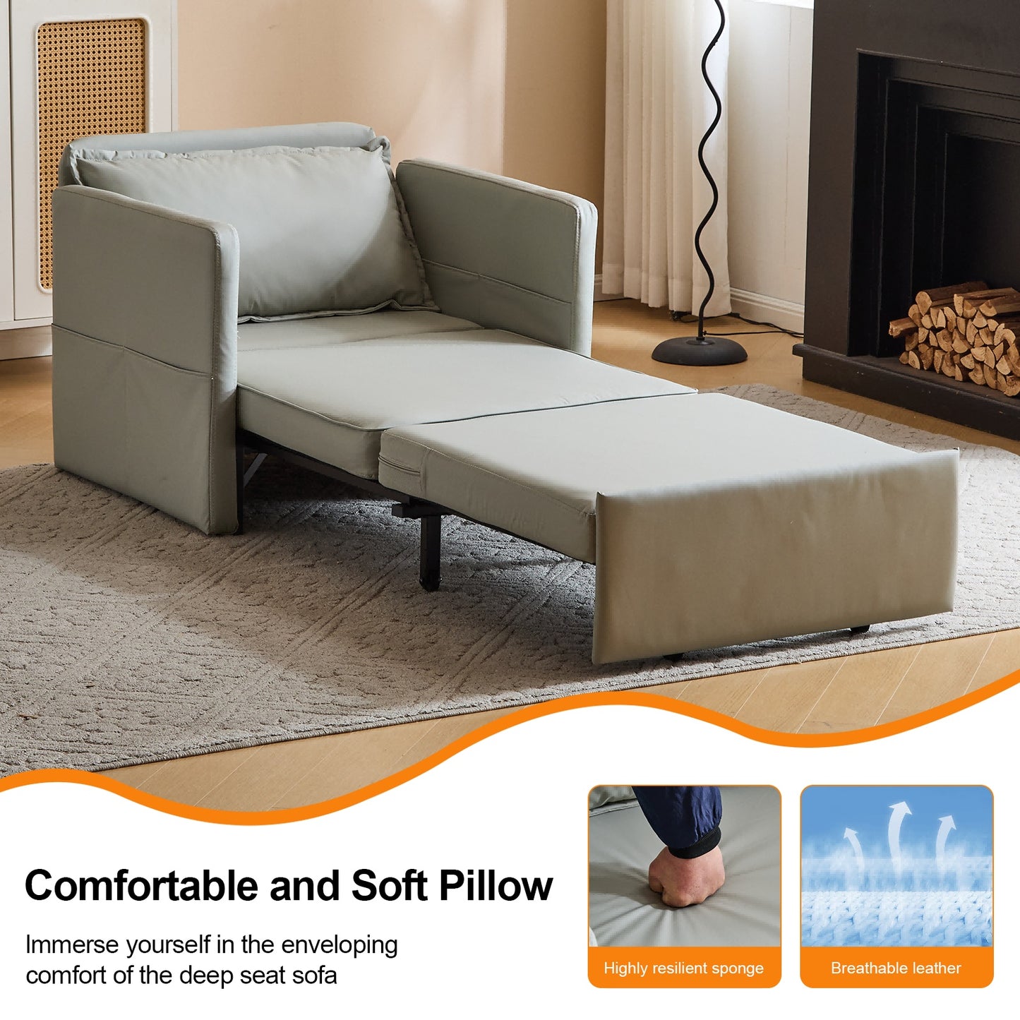 Adult Sleeper Chair Bed, 3-in-1 Convertible Sofa Chair Bed Pull-out Sofa Bed, Convenient Folding Tray Table With USB And Type-C Charging Ports For Living Room