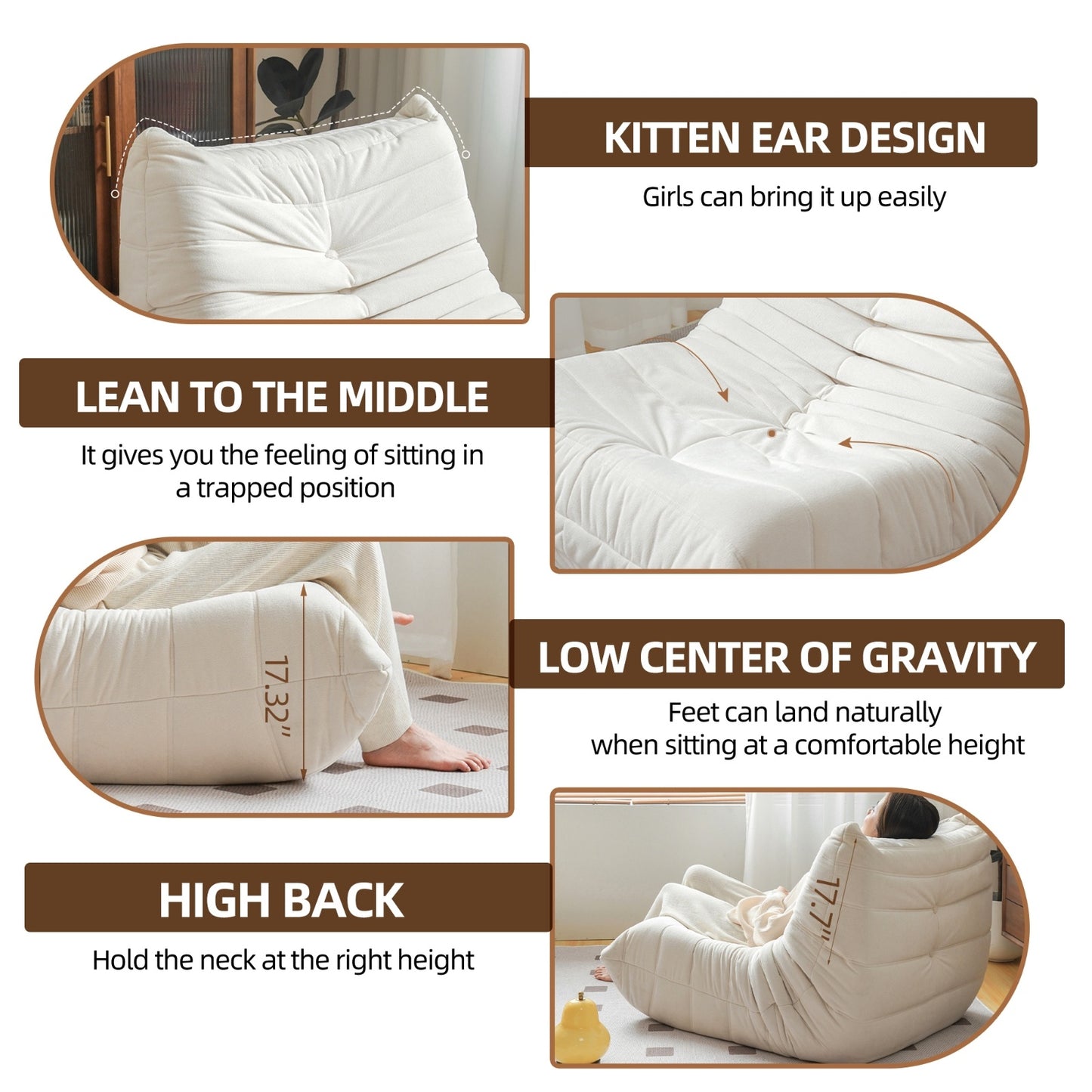 No Installation Bean Bag Chair Big Beanbag Chair For Adults Bean Bag Lounger Foam Chair For Home, Ap