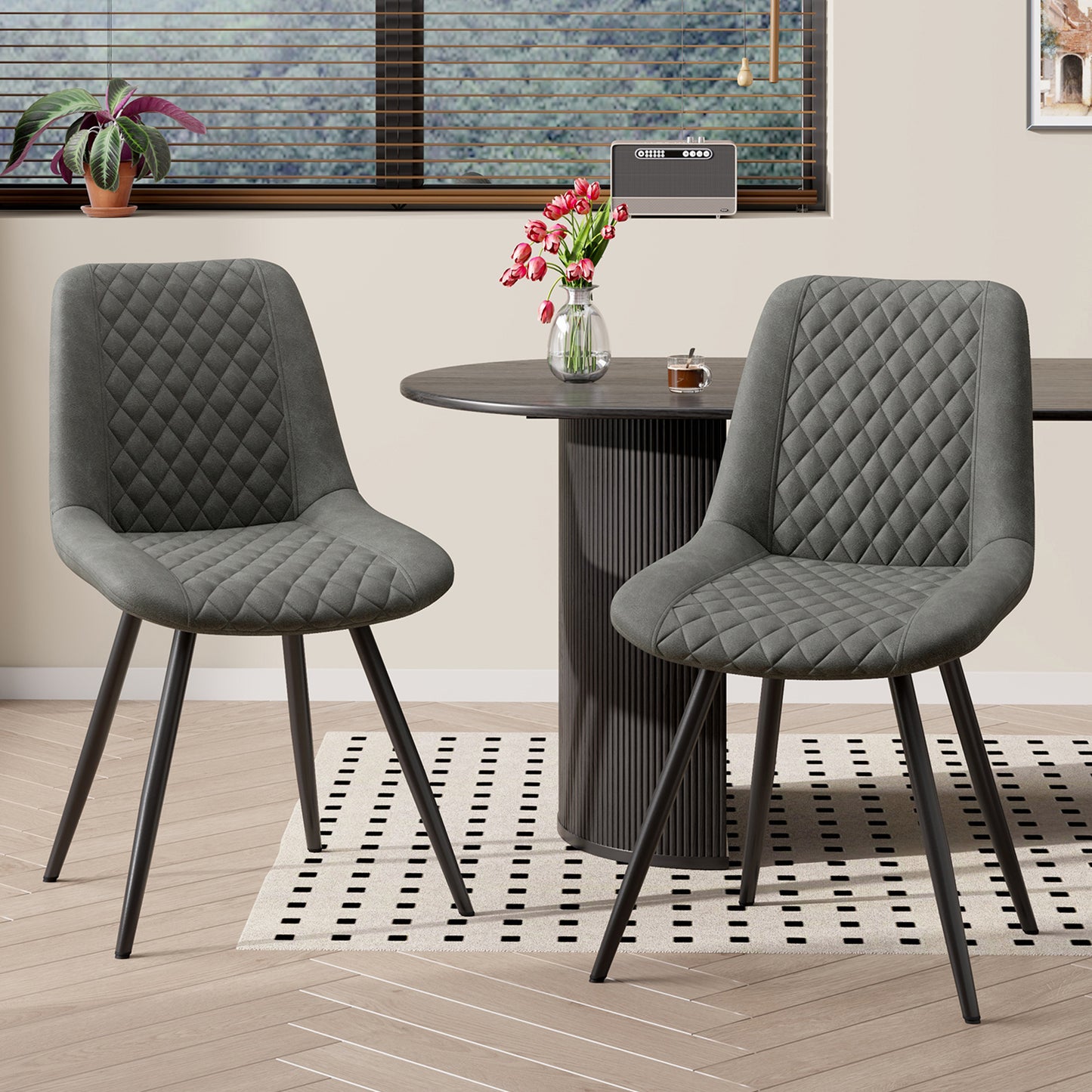 Modern PU Leather Dining Chairs Set of 2 – Waterproof, Scratch-Resistant, Metal Legs, Easy Assembly – for Kitchen, Dining Room, Office
