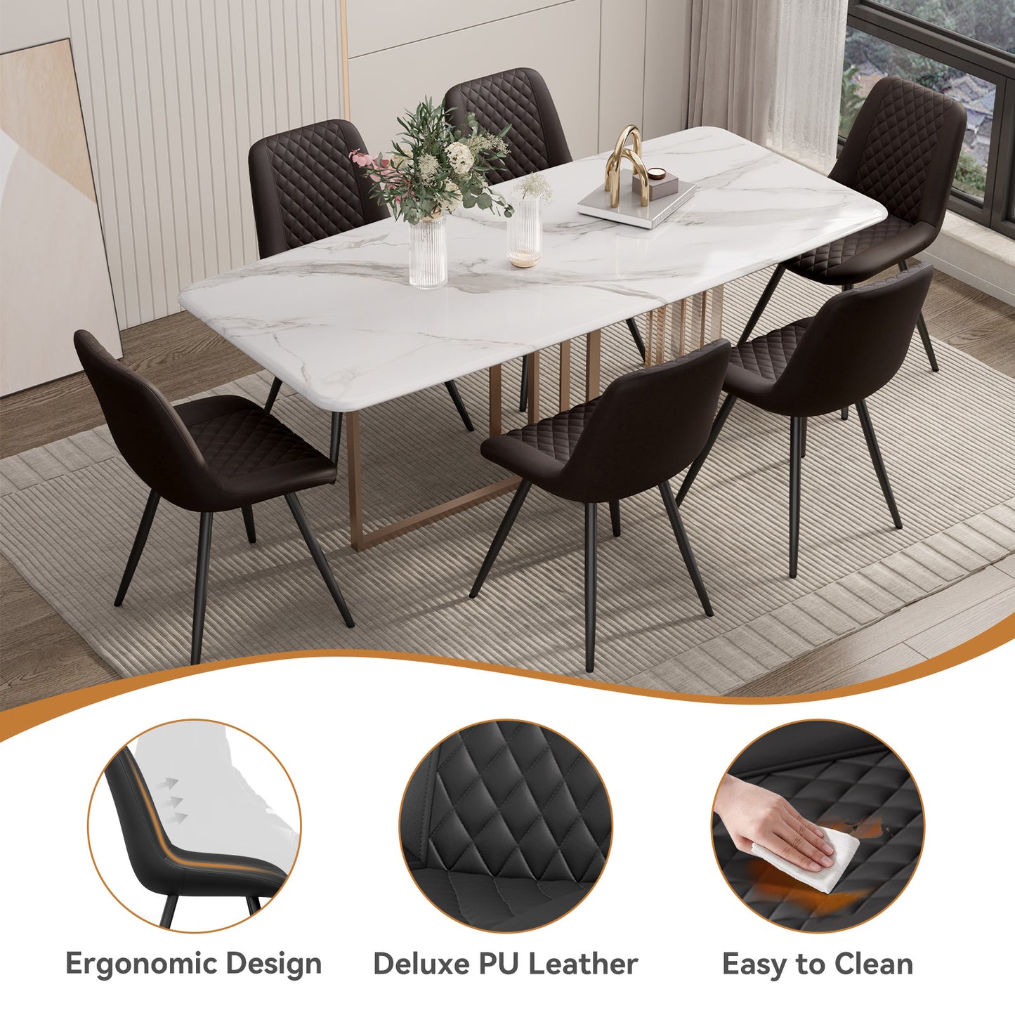Modern PU Leather Dining Chairs Set of 2 – Waterproof, Scratch-Resistant, Metal Legs, Easy Assembly – for Kitchen, Dining Room, Office