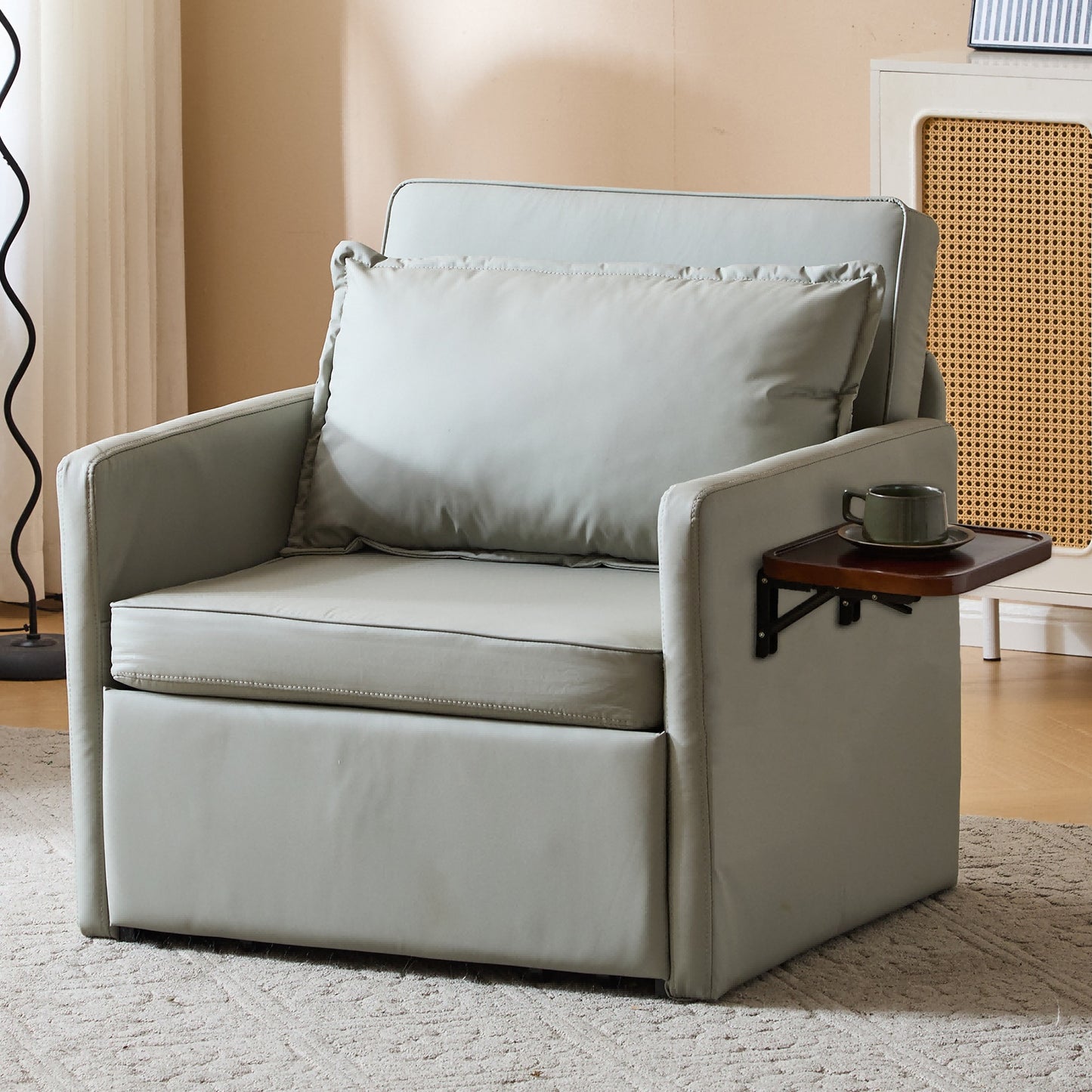 Adult Sleeper Chair Bed, 3-in-1 Convertible Sofa Chair Bed Pull-out Sofa Bed, Convenient Folding Tray Table With USB And Type-C Charging Ports For Living Room