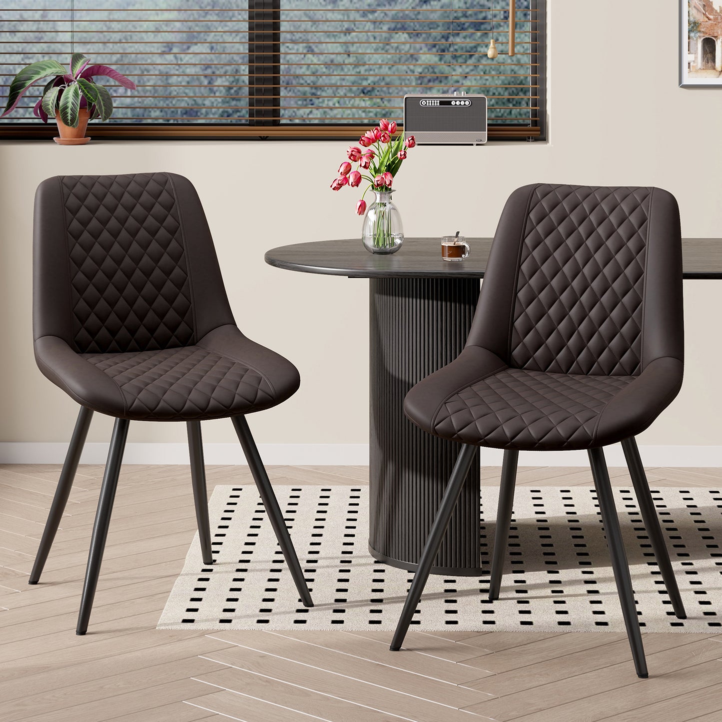 Modern PU Leather Dining Chairs Set of 2 – Waterproof, Scratch-Resistant, Metal Legs, Easy Assembly – for Kitchen, Dining Room, Office