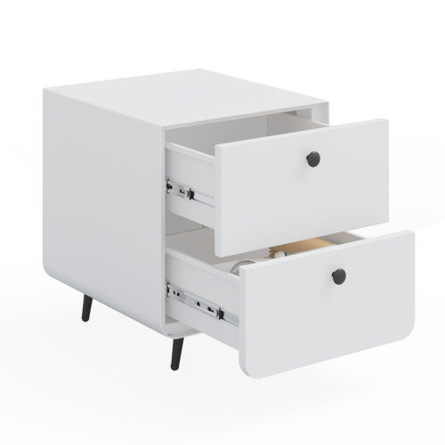 Modern Night Stand Storage Cabinet For Living Room Bedroom, Steel Cabinet With 2 Drawers,Bedside Furniture, Circular Handle
