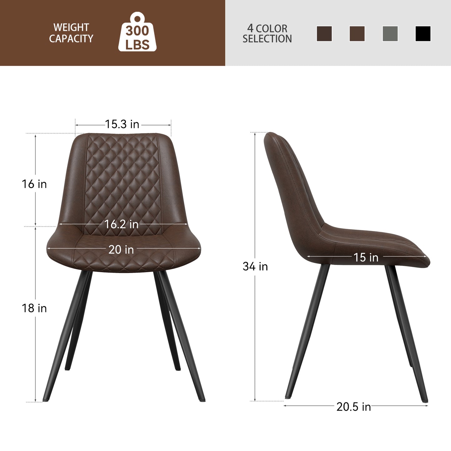 Modern PU Leather Dining Chairs Set of 2 – Waterproof, Scratch-Resistant, Metal Legs, Easy Assembly – for Kitchen, Dining Room, Office