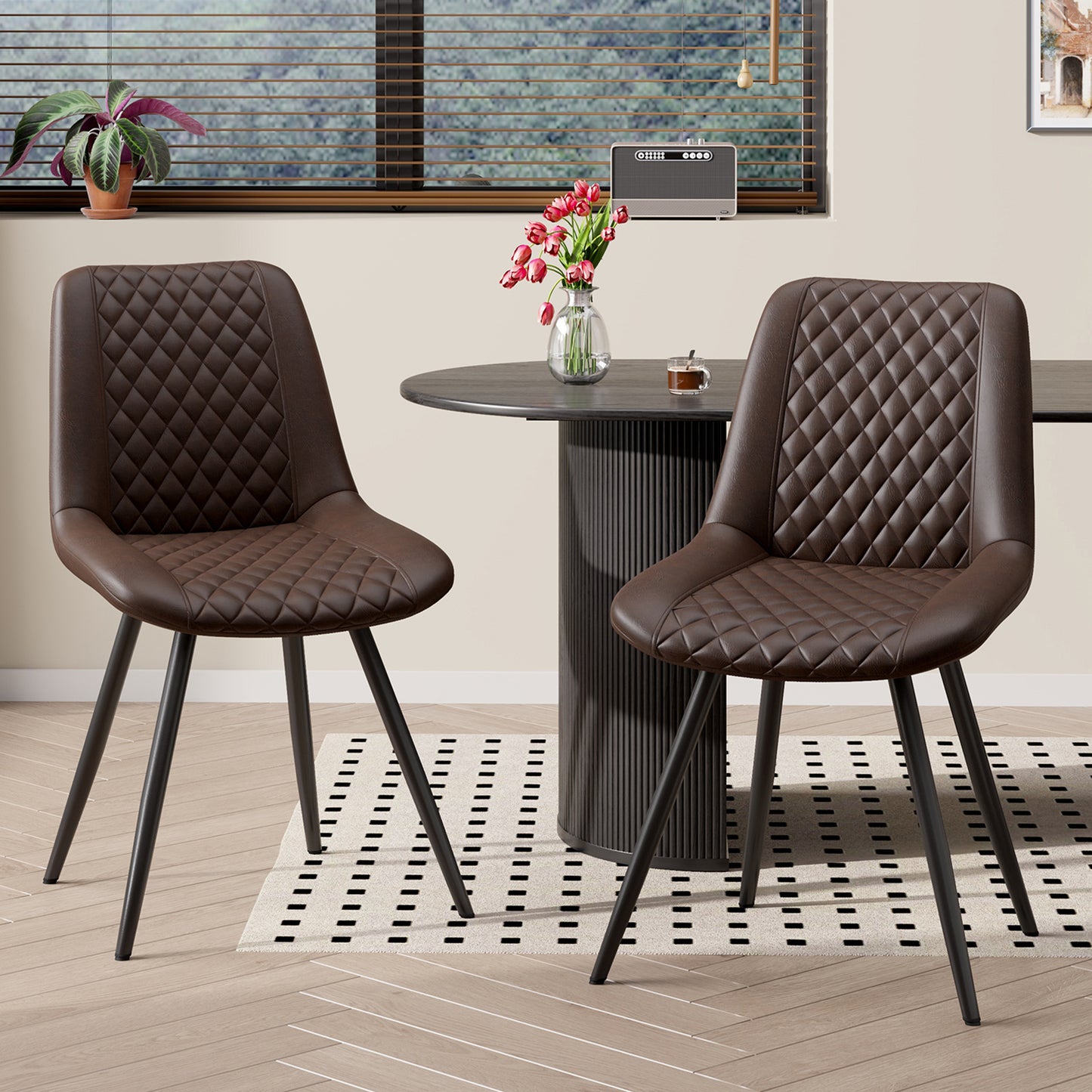 Modern PU Leather Dining Chairs Set of 2 – Waterproof, Scratch-Resistant, Metal Legs, Easy Assembly – for Kitchen, Dining Room, Office