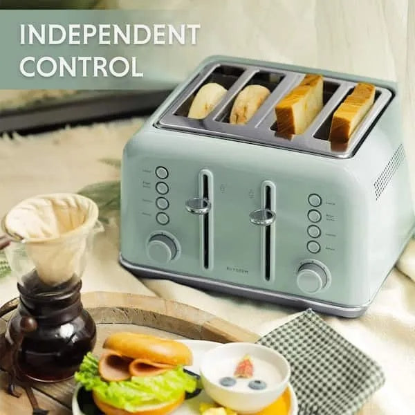 Retro 4-Slice Metal Toaster, Extra Wide Slots, Retro Stainless Steel With High Lift Lever, Bagel And Muffin Function, Removal Crumb Tray, 7-Shade Settings