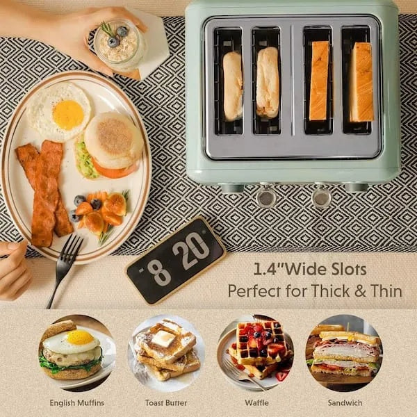 Retro 4-Slice Metal Toaster, Extra Wide Slots, Retro Stainless Steel With High Lift Lever, Bagel And Muffin Function, Removal Crumb Tray, 7-Shade Settings