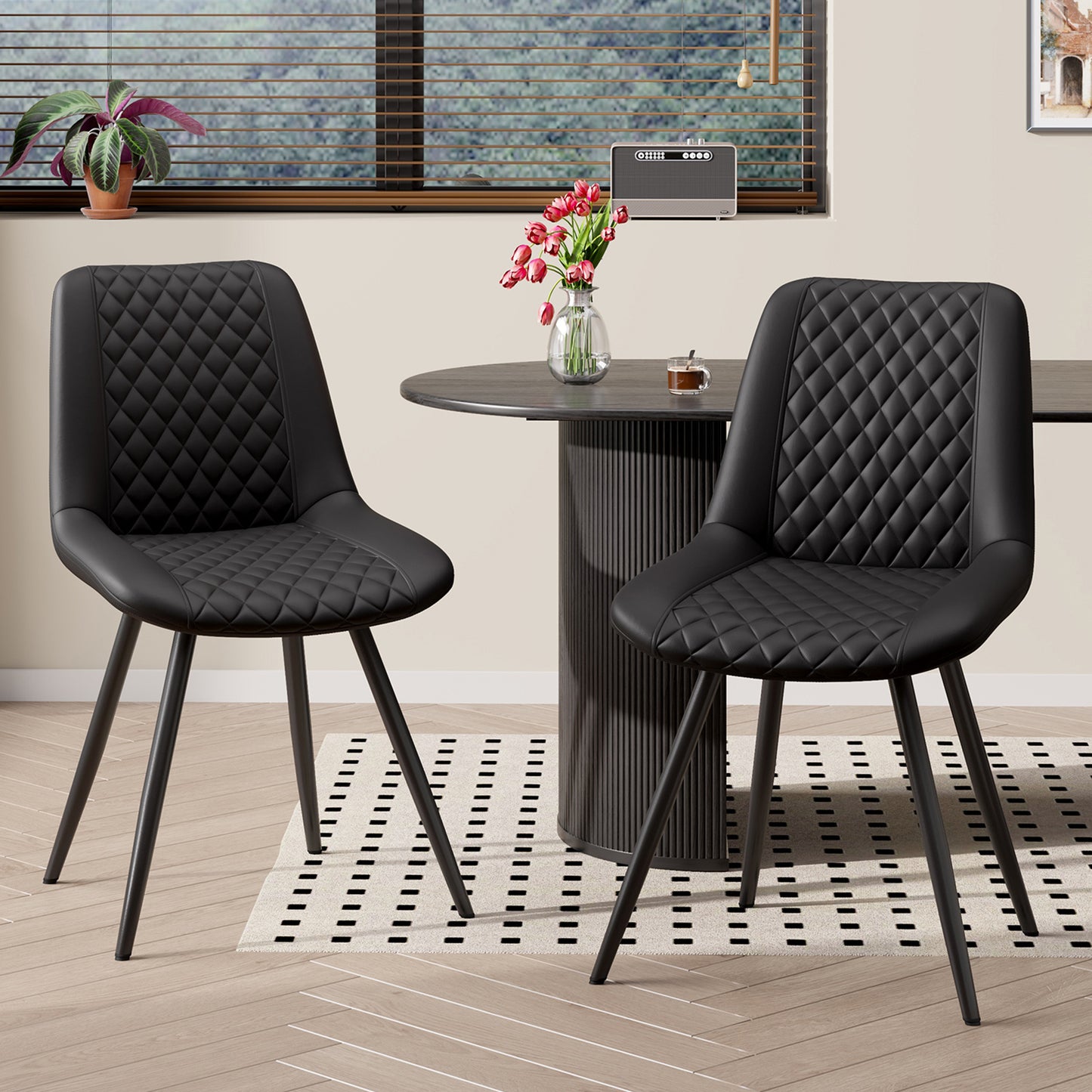 Modern PU Leather Dining Chairs Set of 2 – Waterproof, Scratch-Resistant, Metal Legs, Easy Assembly – for Kitchen, Dining Room, Office